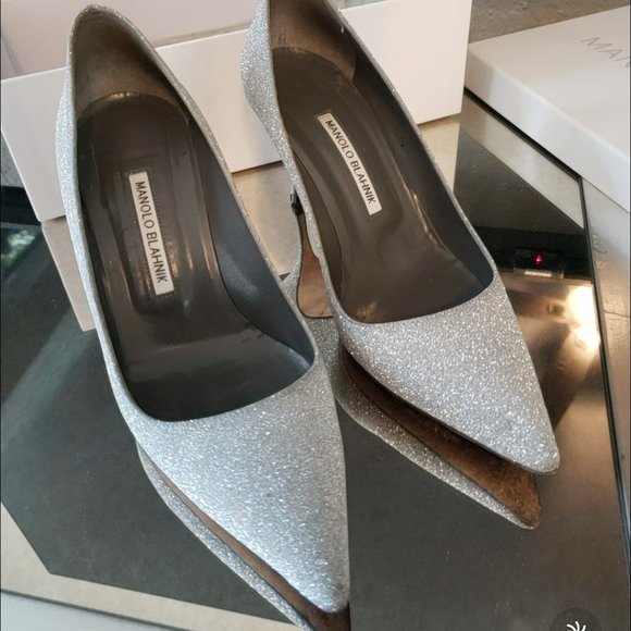 Manolo Blahnik size 38.5 Silver Glitter - Picture 2 of 13